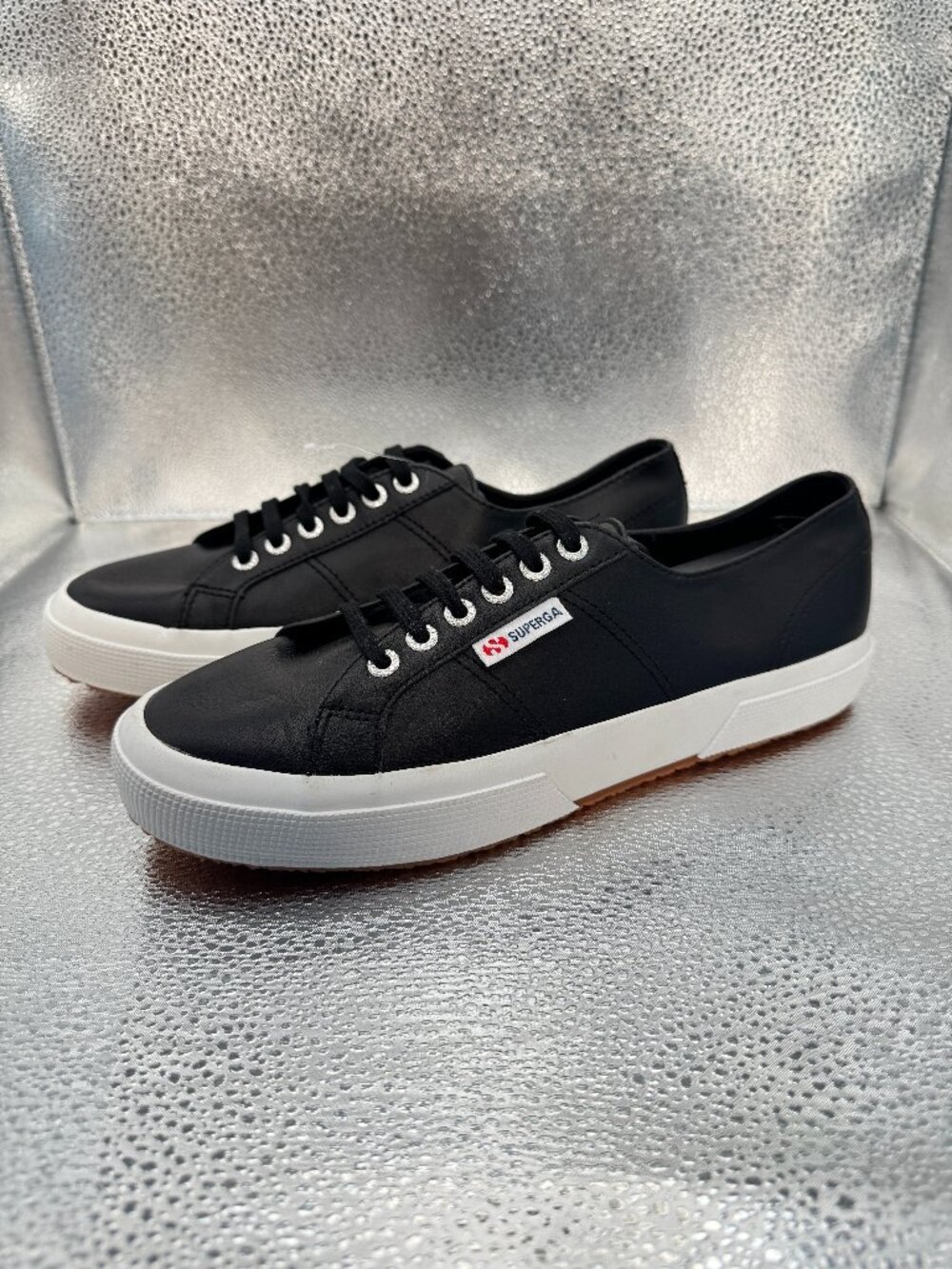 NEW Men's 7.5 EU 40 Superga 2750 Nappa LEATHER Black Sneakers Shoes S8115BW-C39